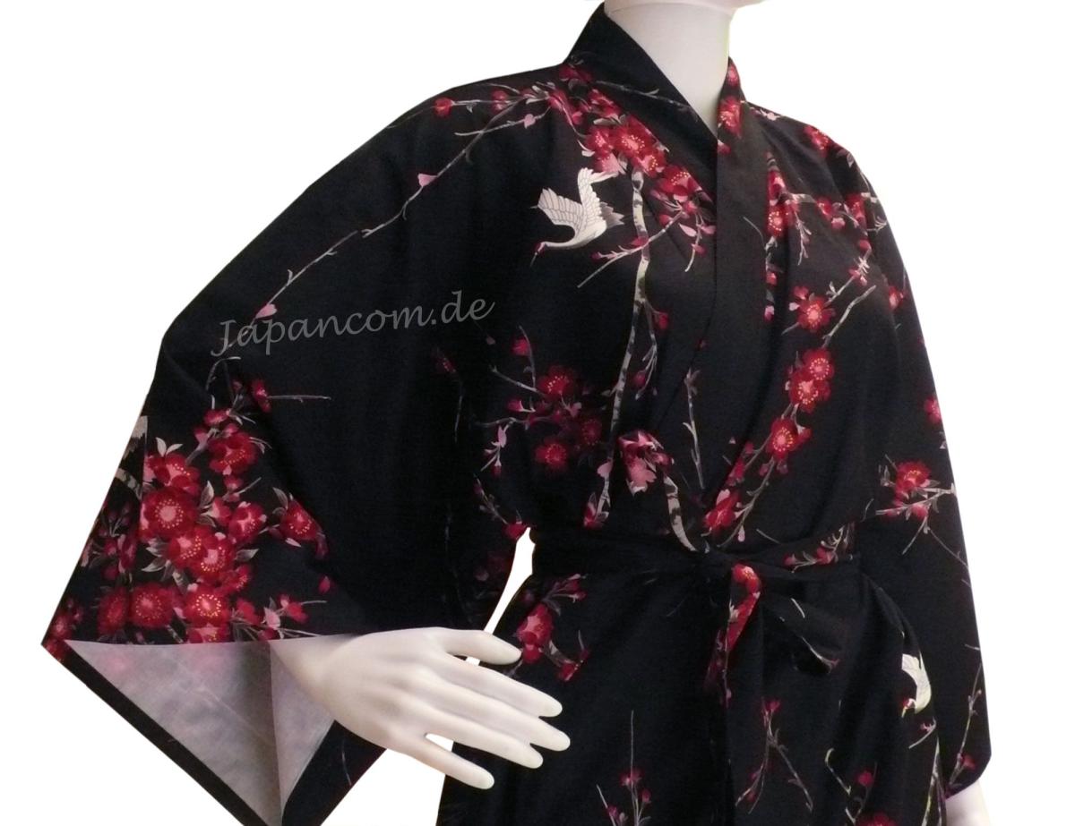 Kimono Bademantel Cherry Blossom schwarz gefüttert